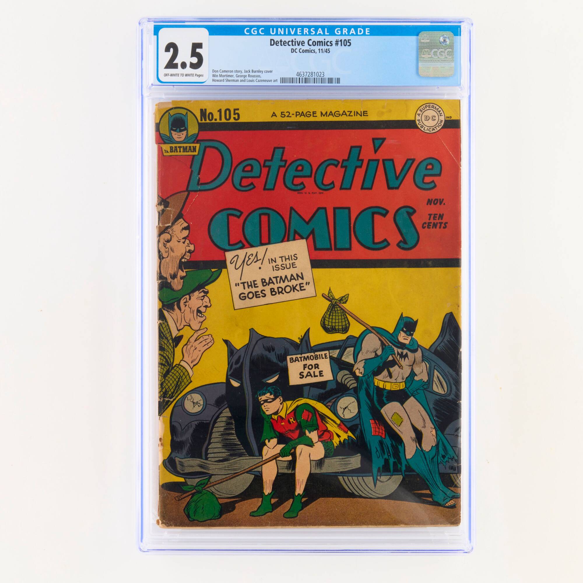 Detective Comics #105 (1945) – CGC 2.5 “The Batman Goes Broke” – Golden Age DC