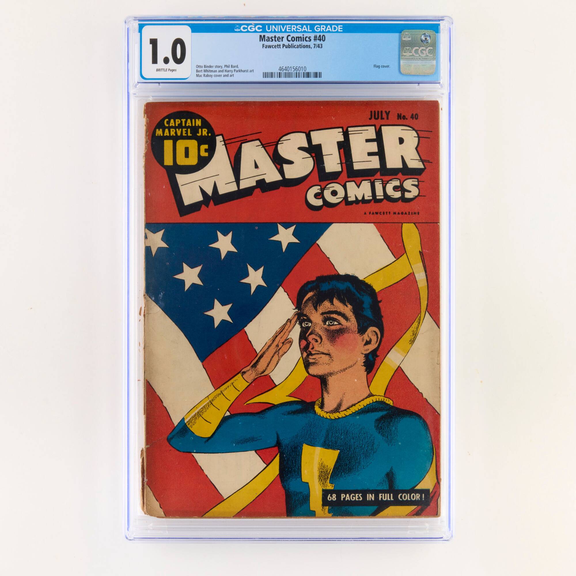 Master Comics #40 (1943) – CGC 1.0
Golden Age WWII Issue – Flag Cover by Mac Raboy
