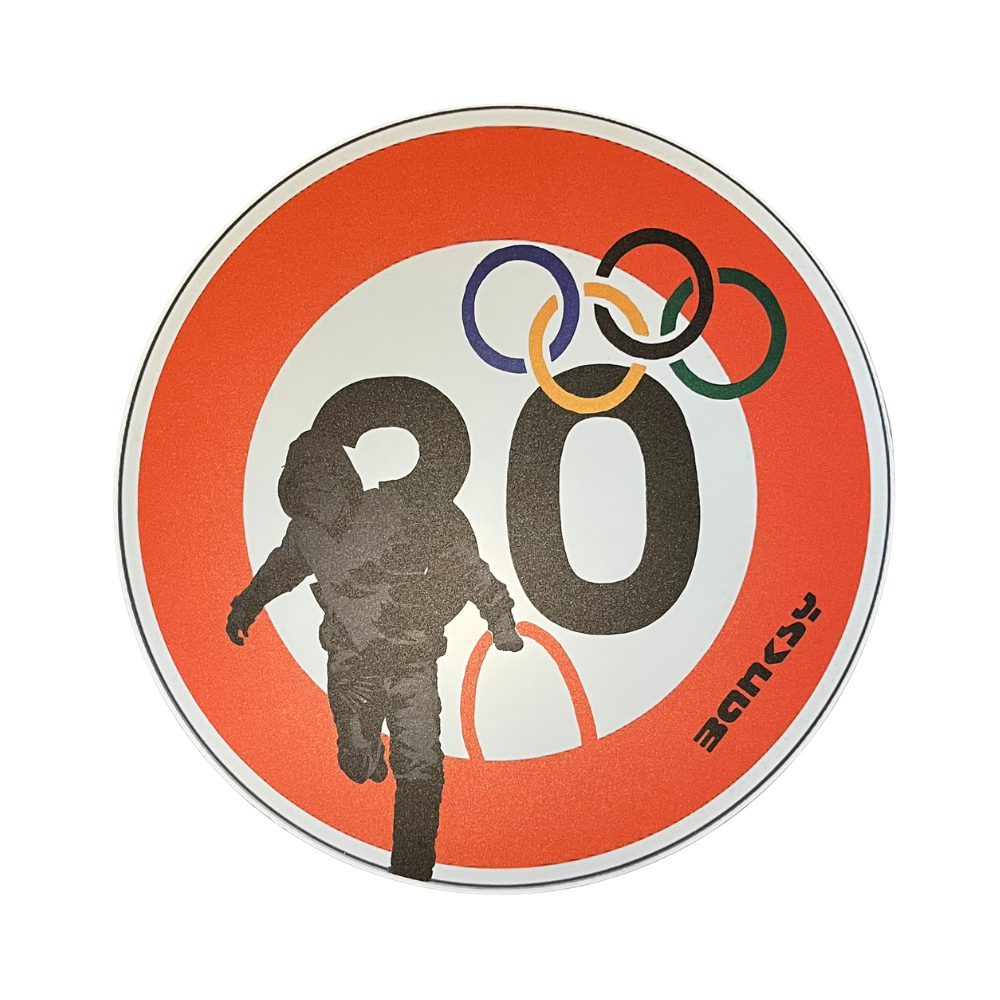 BANKSY - Anelli Olimpici - Serigrafia su pannello segnaletico Dibond - Edizione limitata