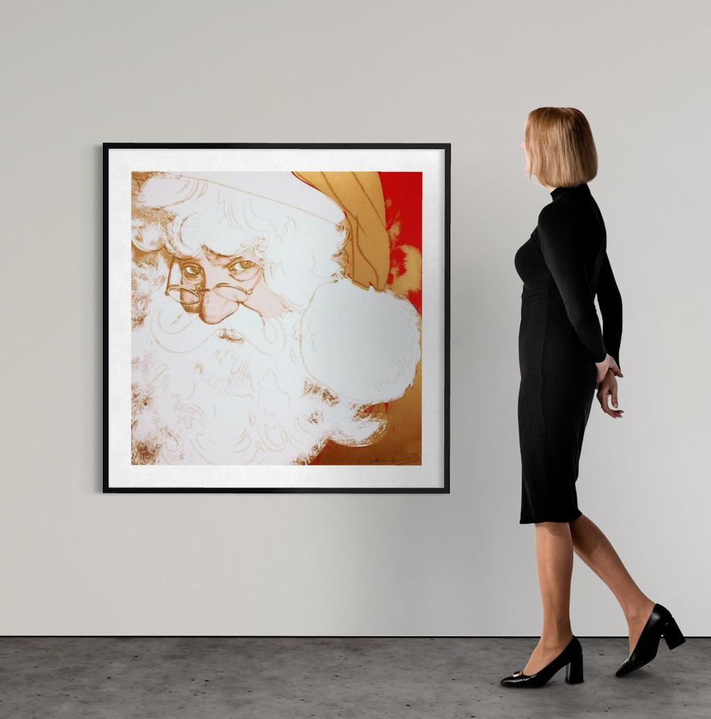 alt="Andy Warhol Santa Claus 1981 screenprint from Myths Portfolio displayed framed on gallery wall interior view"
