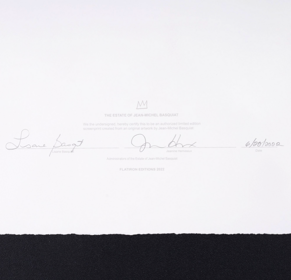 alt="Riddle Me This, Batman 2022 after Jean-Michel Basquiat pencil signature and edition detail on lower margin"
