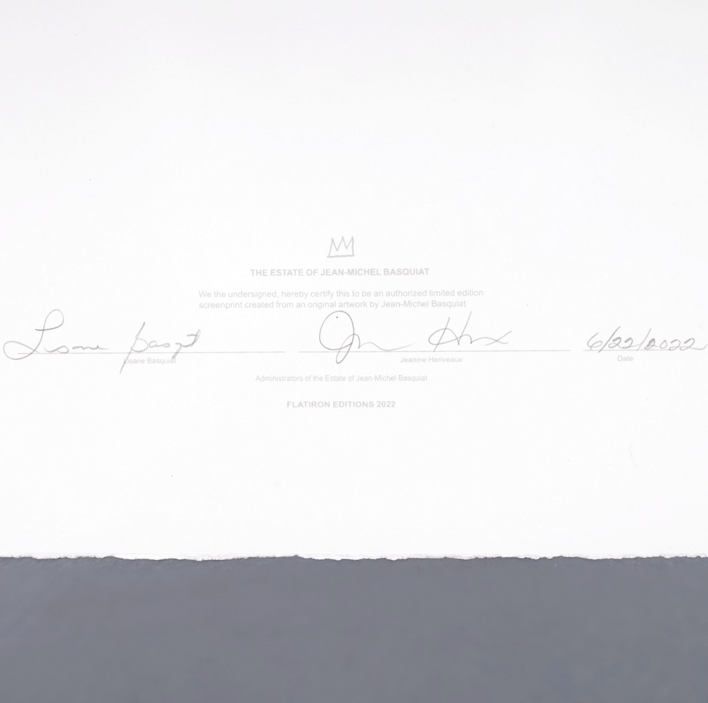 alt="A Panel of Experts 2022 after Jean-Michel Basquiat pencil signature and edition detail on lower margin"
