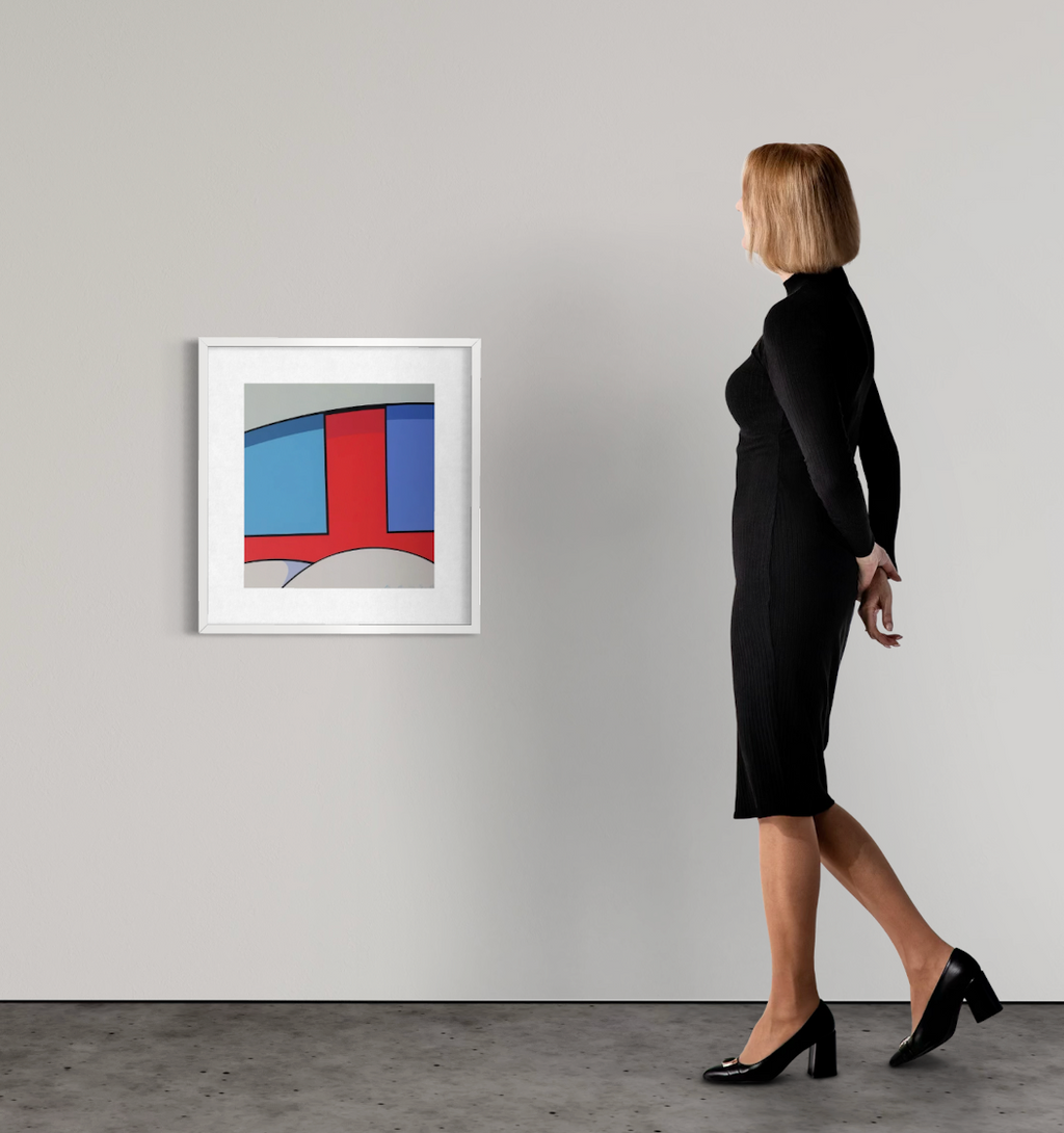 alt="KAWS Untitled KAWS x MOCAD 2019 silkscreen displayed framed on gallery wall"
