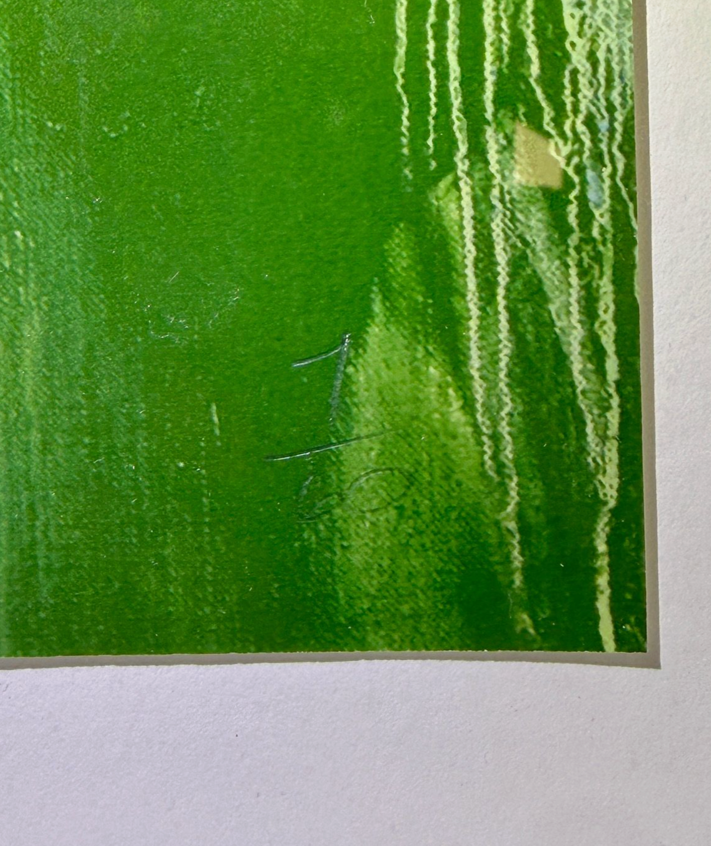 alt="Alex Katz Summer 2024 close-up detail showing textured green brushstrokes and archival pigment ink on fine art paper"

