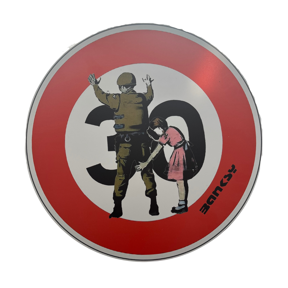 BANKSY - Girl Frisking Soldier - Sérigraphie sur panneau signalétique Dibond - Edition Limitée