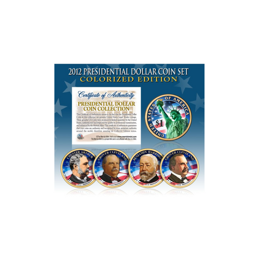 2012 Presidential 1 Dollar U.S. COLORIZED – Komplettes 4-Münzen-Set – mit Kapseln