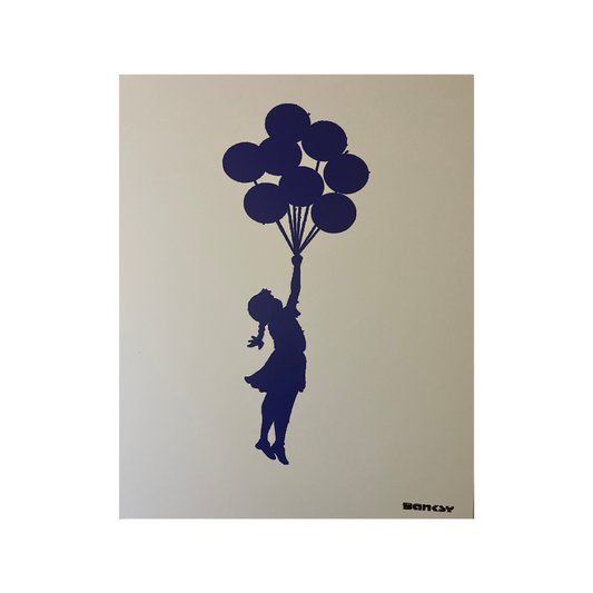 BANKSY - Flying Balloon Girl - Pochoir sur carton (Edition Large Bleu)
