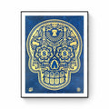 Shepard Fairey - Day of the dead skull HPM Blue Gold 3/3 - Mixed media on canvas (aerosol, stencil, spray)