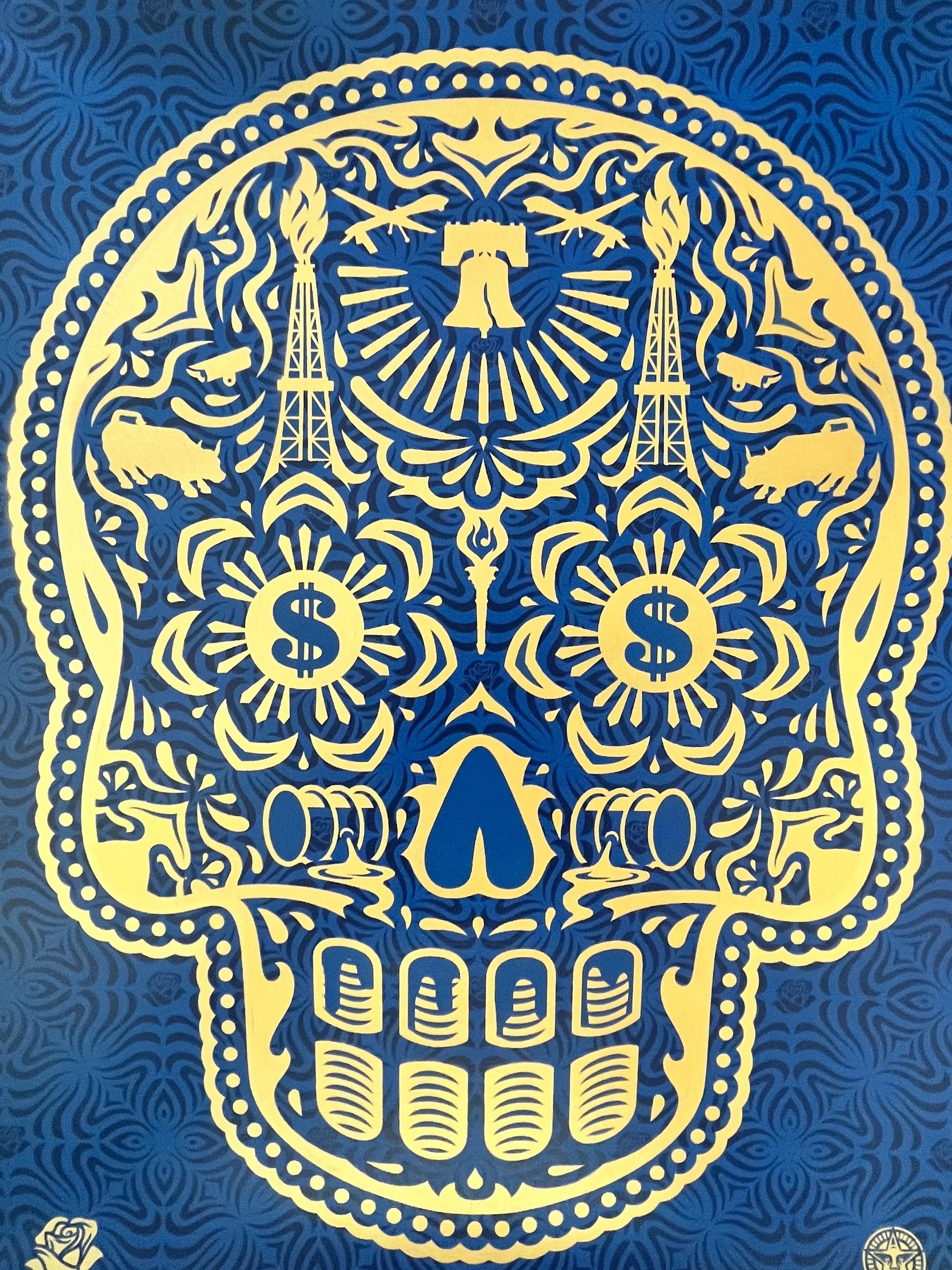 Shepard Fairey - Day of the dead skull HPM Blue Gold 3/3 LYNART STORE