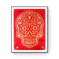 Shepard Fairey - Day of the dead skull HPM Red Gold 1/3 - Mixed media on canvas (aerosol, stencil, spray)