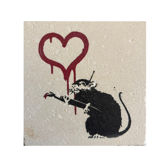 BANKSY *Corazón de Rata* Serigrafía sobre piedra Edición Limitada