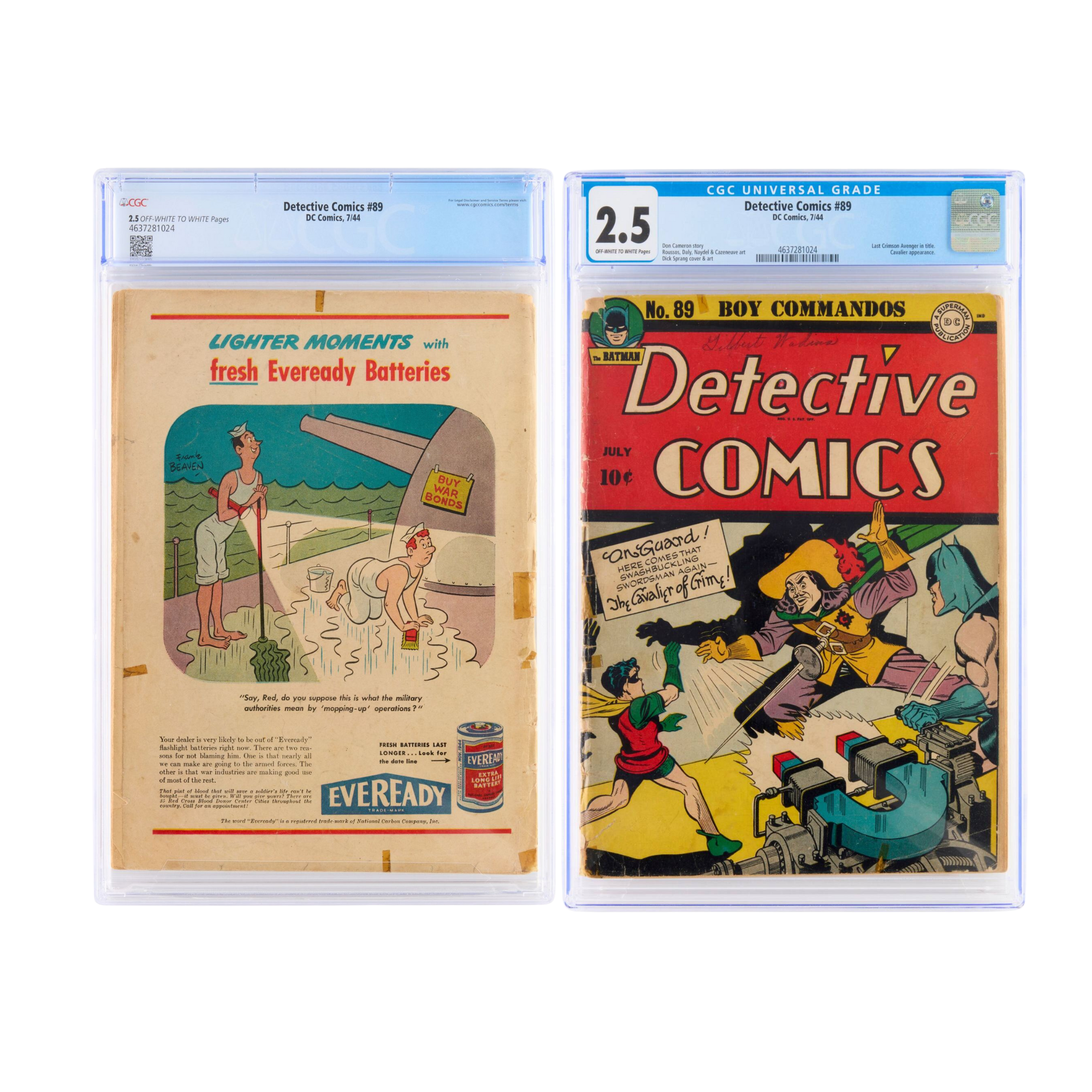 Detective Comics #89 (1944) – CGC 2.5 Last Crimson Avenger Appearance – Golden Age DC