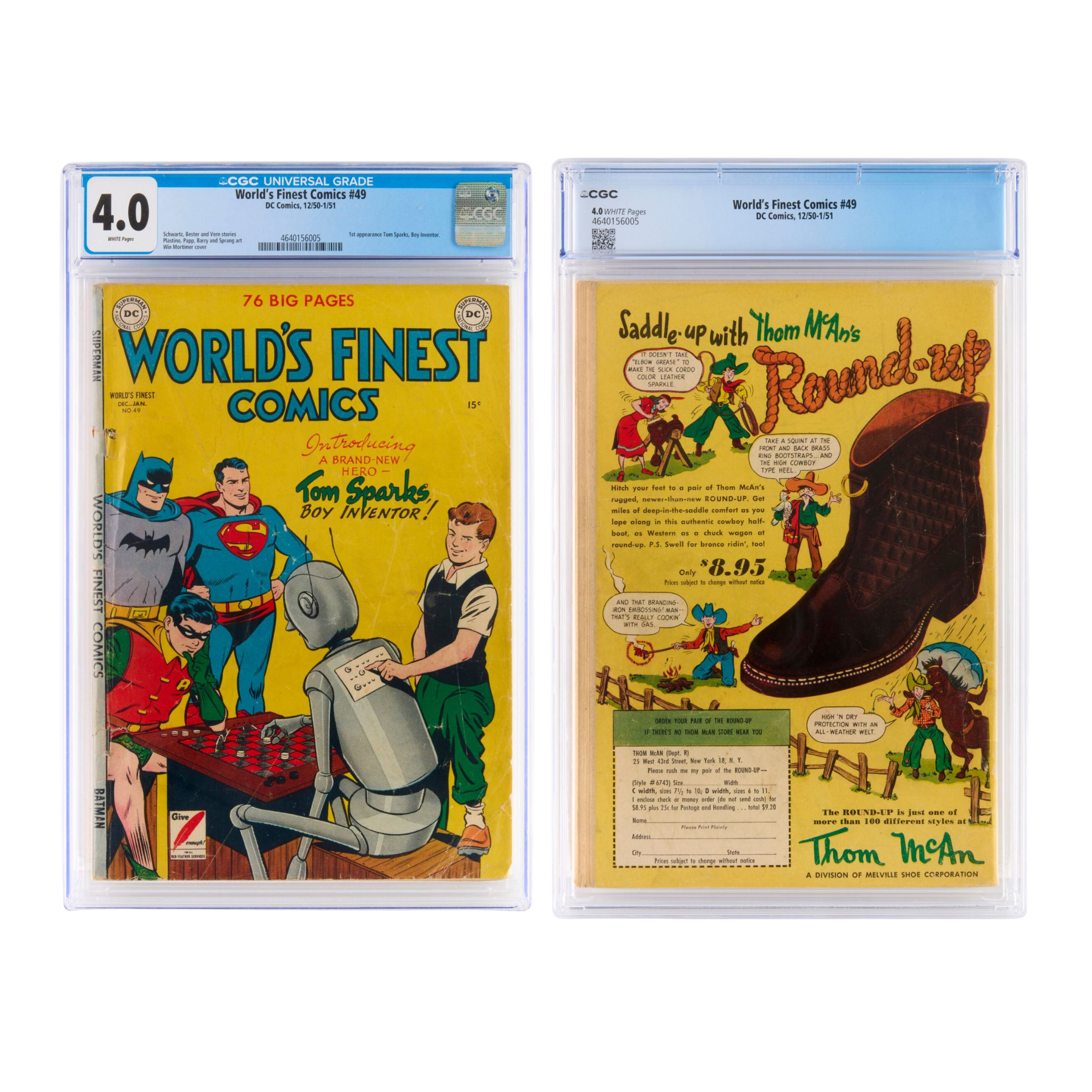 World’s Finest Comics #49 (1951) – CGC 4.0 First Appearance of Tom Sparks, Boy Inventor – Early Superman & Batman Era