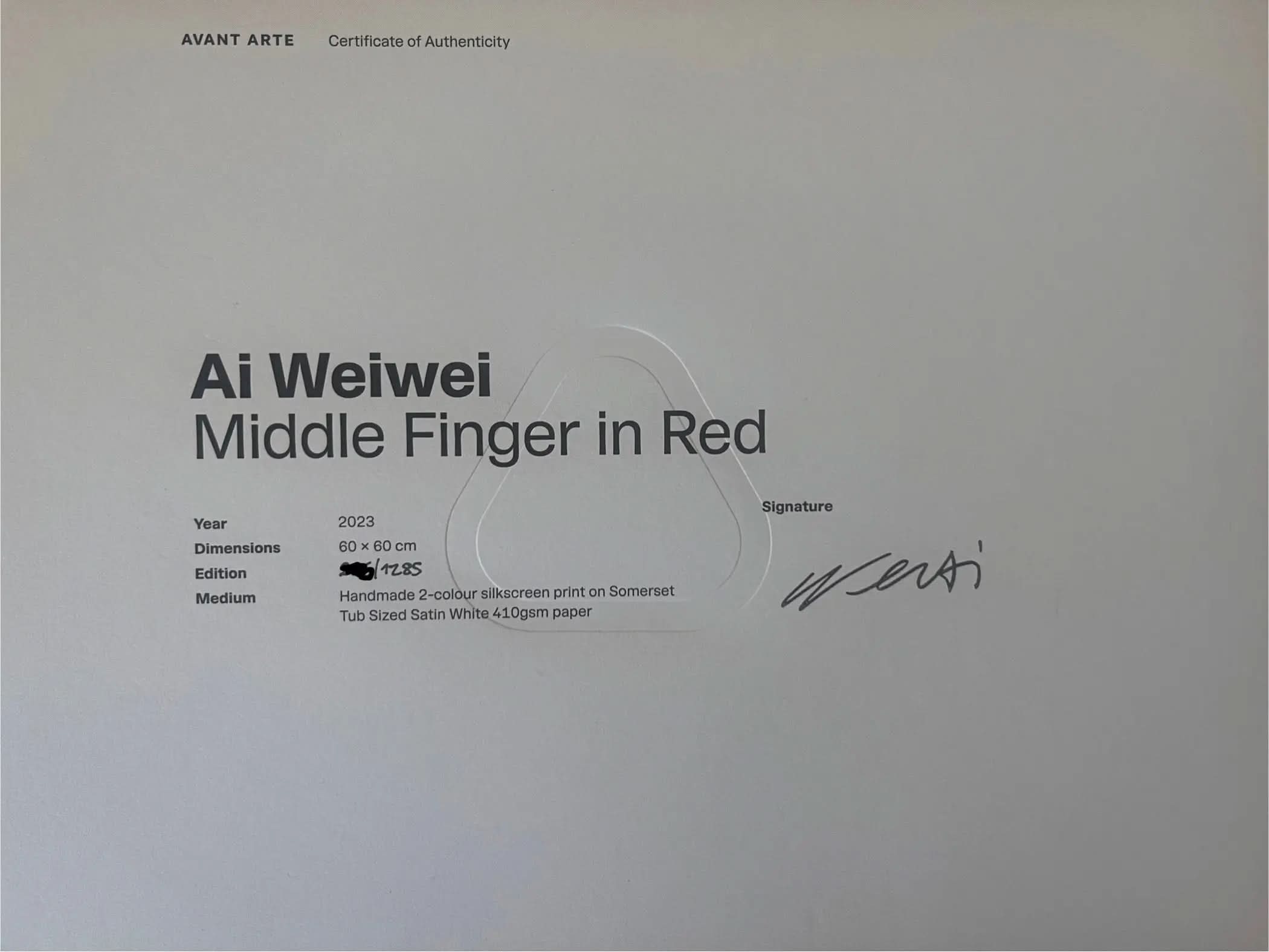 Ai Wei Wei, Middle Finger in Red Lithographie LYNART STORE