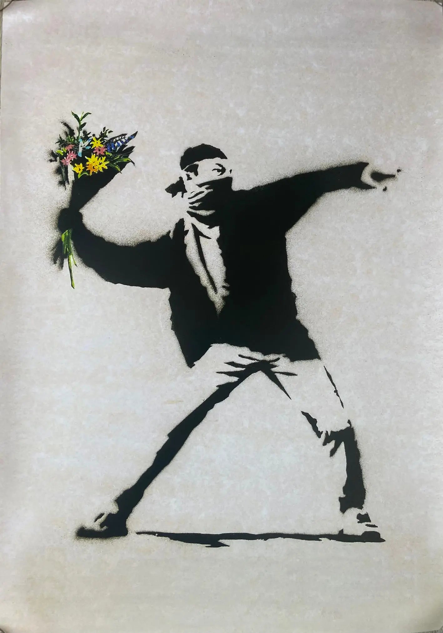 BANKSY - Flower Thrower - Official Poster of the exhibition Paris "The World of Banksy" L.Y.N.A.R.T Store