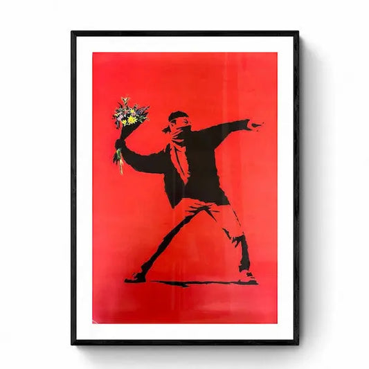 BANKSY - Flower Thrower Red - Official Poster of the exhibition Paris "The World of Banksy" L.Y.N.A.R.T Store