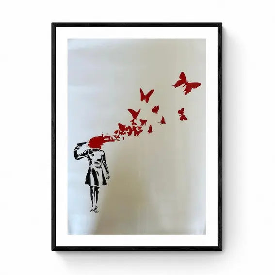 BANKSY - Headshot Butterflies - Official Poster of the exhibition Paris "The World of Banksy" L.Y.N.A.R.T Store