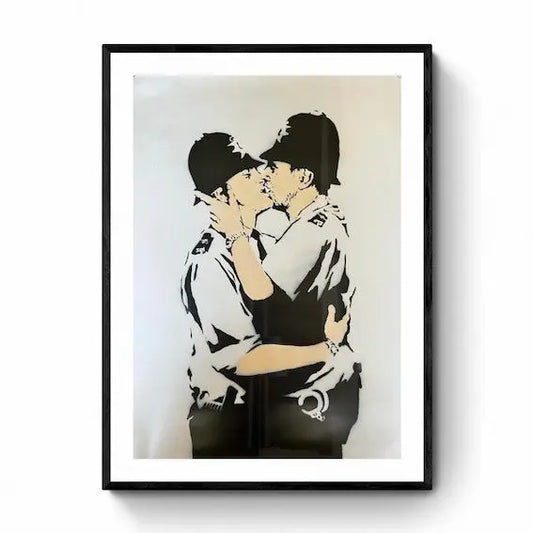 BANKSY - Kissing Policemen - Official Poster of the exhibition Paris "The World of Banksy" L.Y.N.A.R.T Store