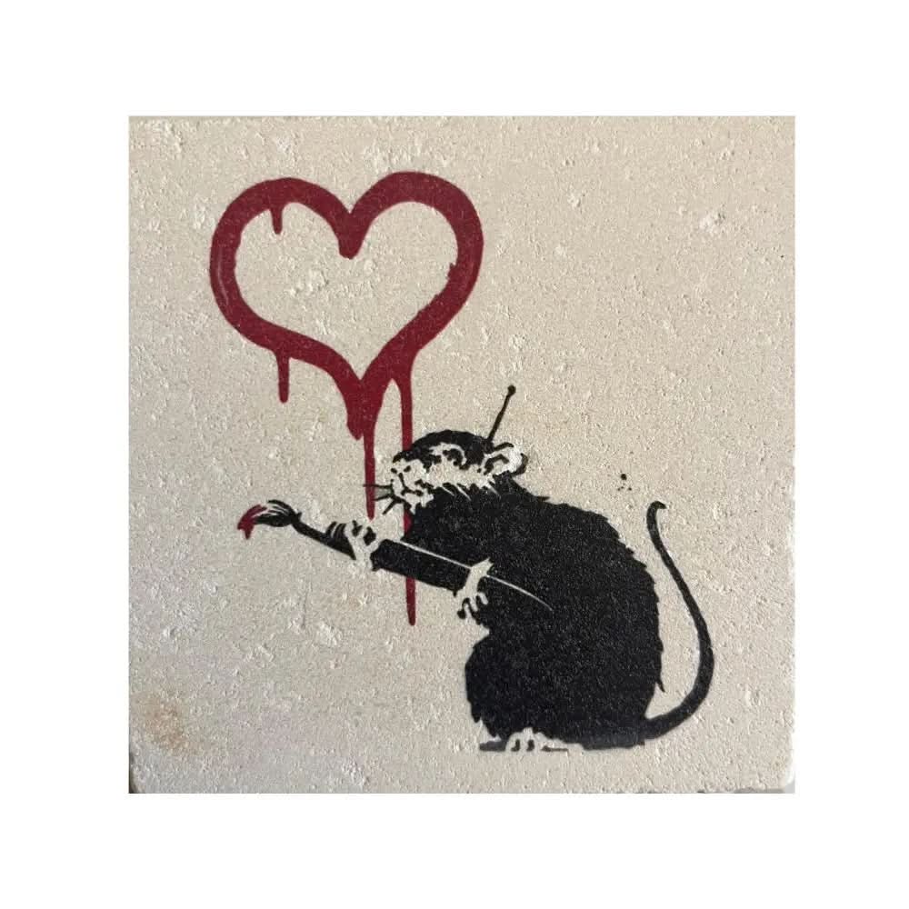 BANKSY * Rat Heart* Sérigraphie sur pierre Edition Limitée 