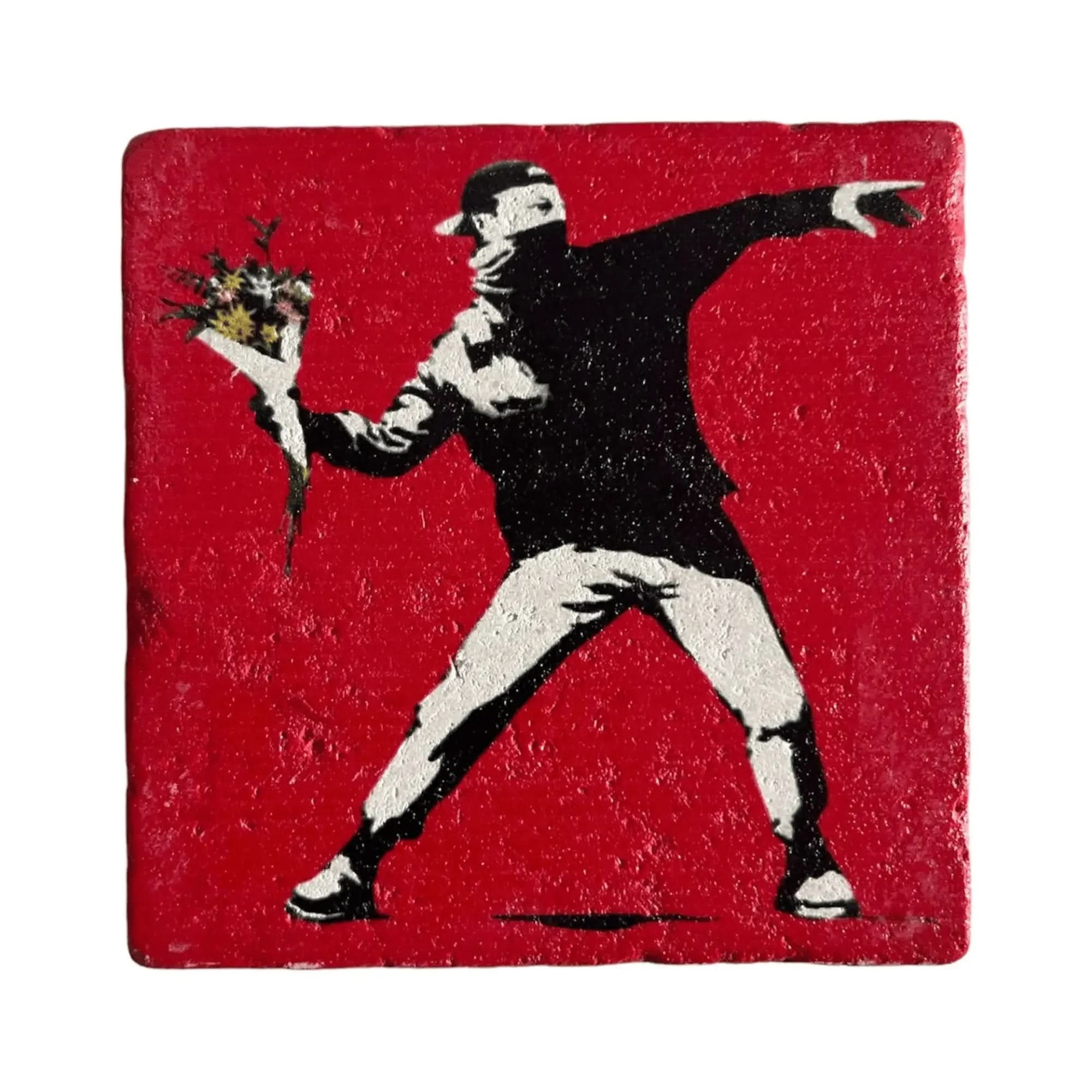 BANKSY *Flower Thrower (Red Edition)* Sérigraphie sur pierre Edition Limitée LYNART Store