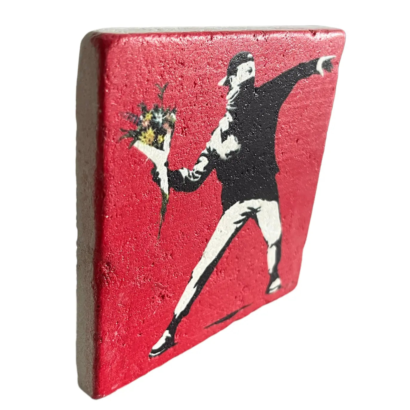 BANKSY *Flower Thrower (Red Edition)* Sérigraphie sur pierre Edition Limitée LYNART Store