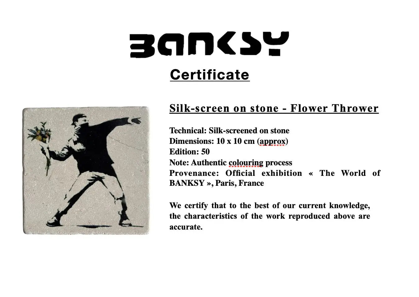 BANKSY *Flower Thrower* Sérigraphie sur pierre Edition Limitée LYNART Store