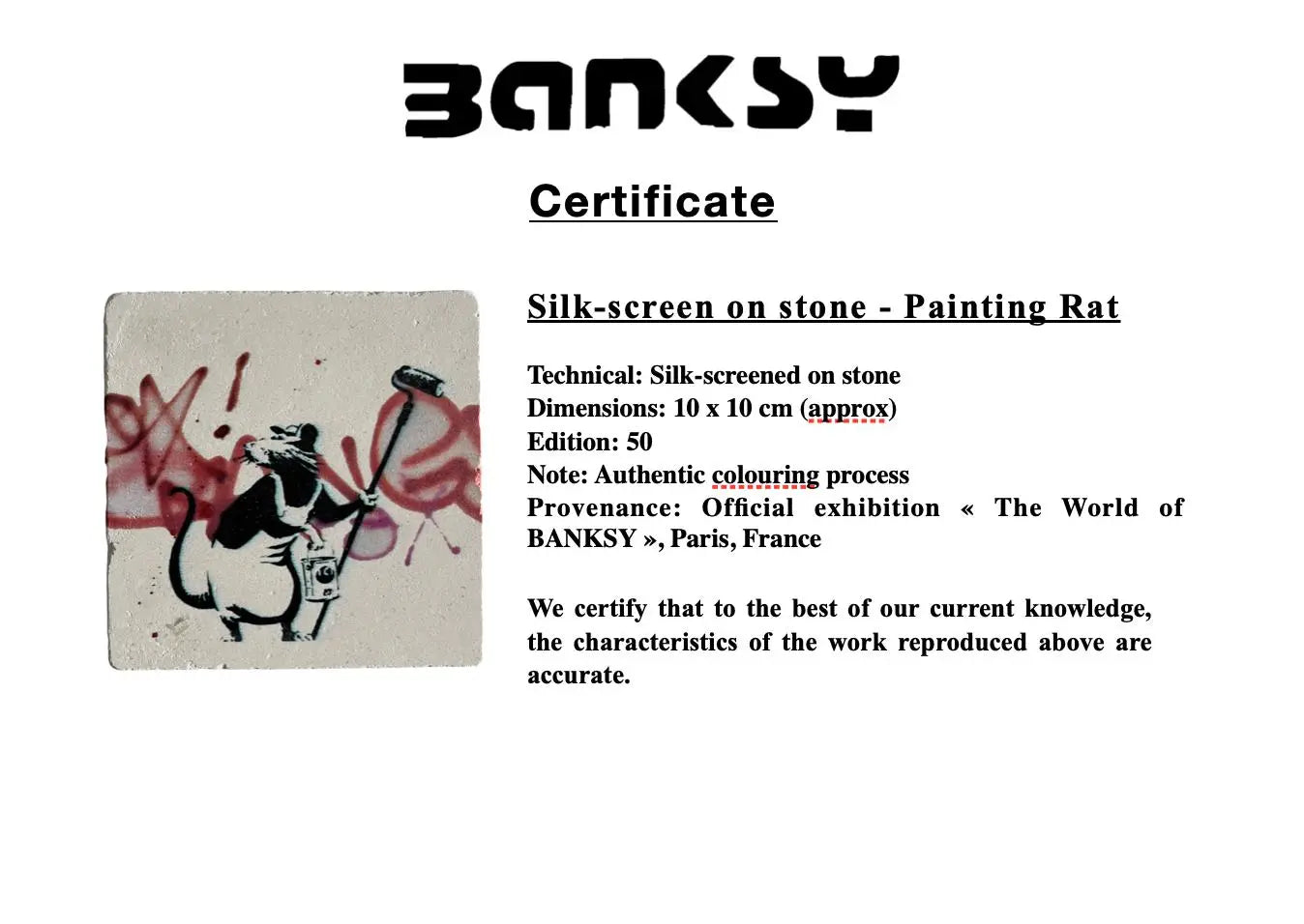 BANKSY *Painting Rat* Sérigraphie sur pierre Edition Limitée LYNART Store