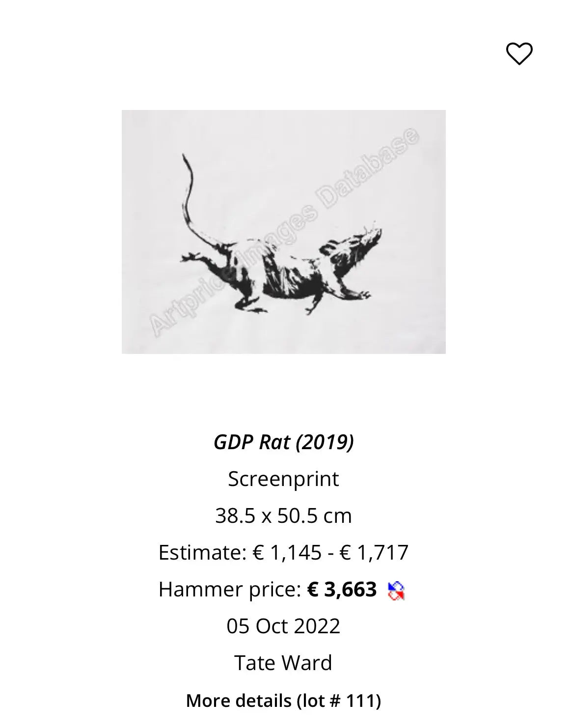 Banksy  - GDP Rat (2019) L.Y.N.A.R.T Store