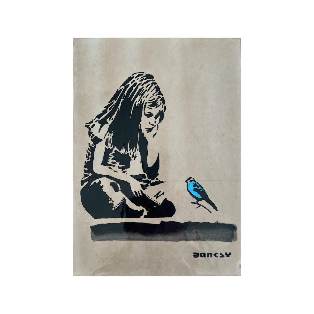 BANKSY x TATE - Girl & Bird - Dibujo sobre papel de arte