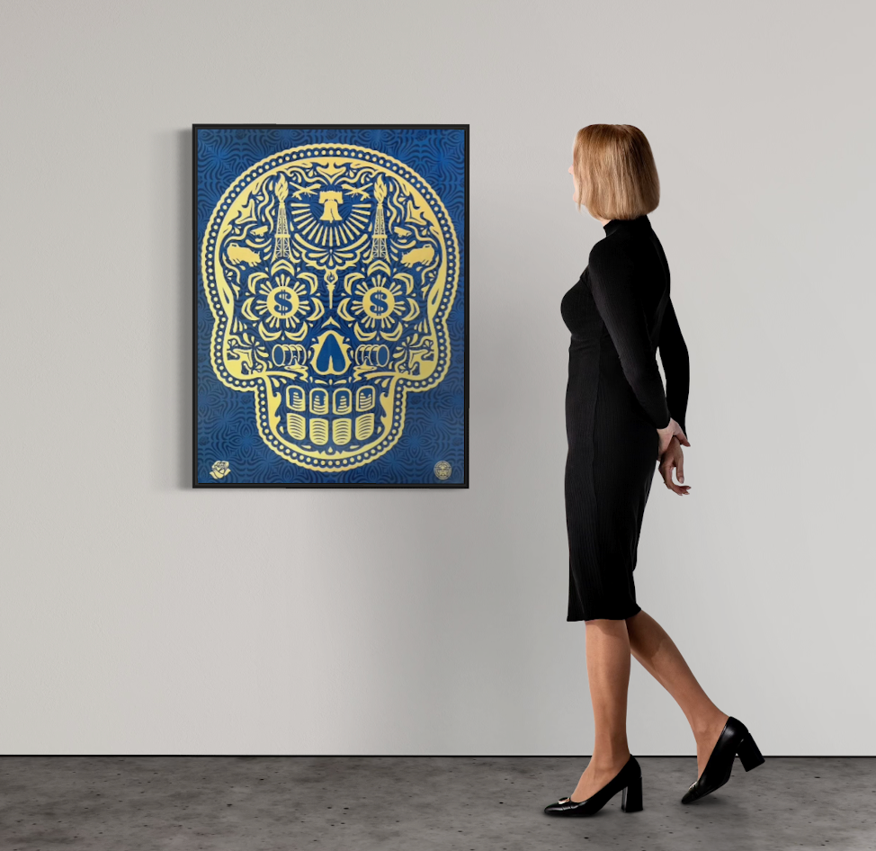 Shepard Fairey - Day of the dead skull HPM Blue Gold 3/3 (2019) I Limited Edition