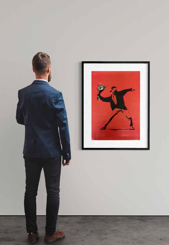 Banksy – Flower Thrower Red | Official Exhibition Poster – LYNART