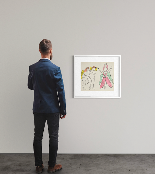 Framed Andy Warhol artwork In the Bottom of My Garden, early illustrated book plate from 1956
