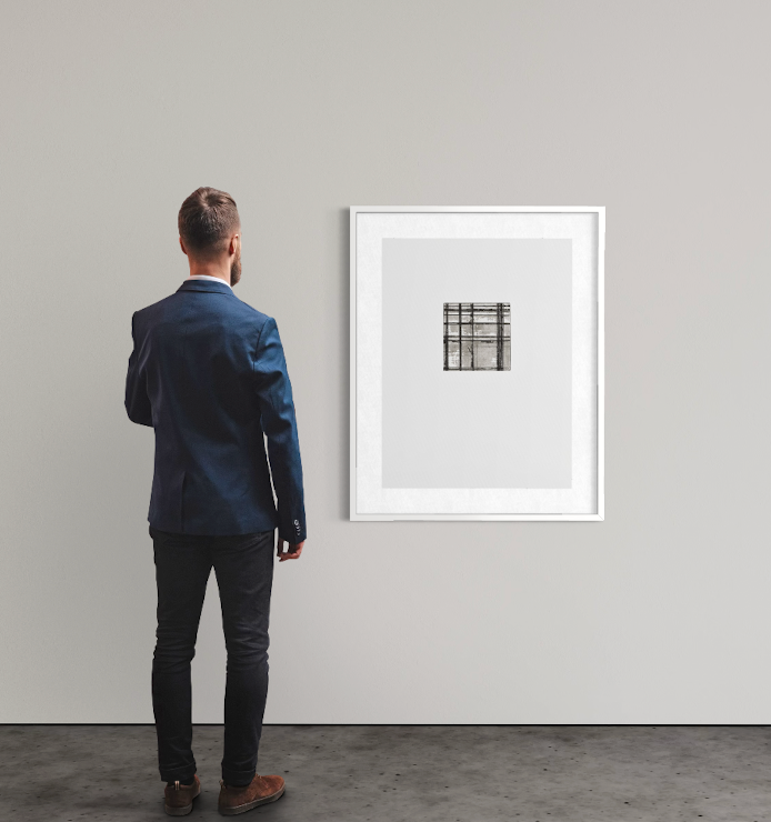 Brice Marden abstract etching Tiles: one plate (1979) displayed on a gallery wall
