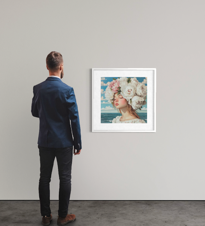 The Florentine Muse 2025 d’Antonia Beauvoir exposée au mur, sérigraphie contemporaine 50 x 50 cm édition limitée à 15"
