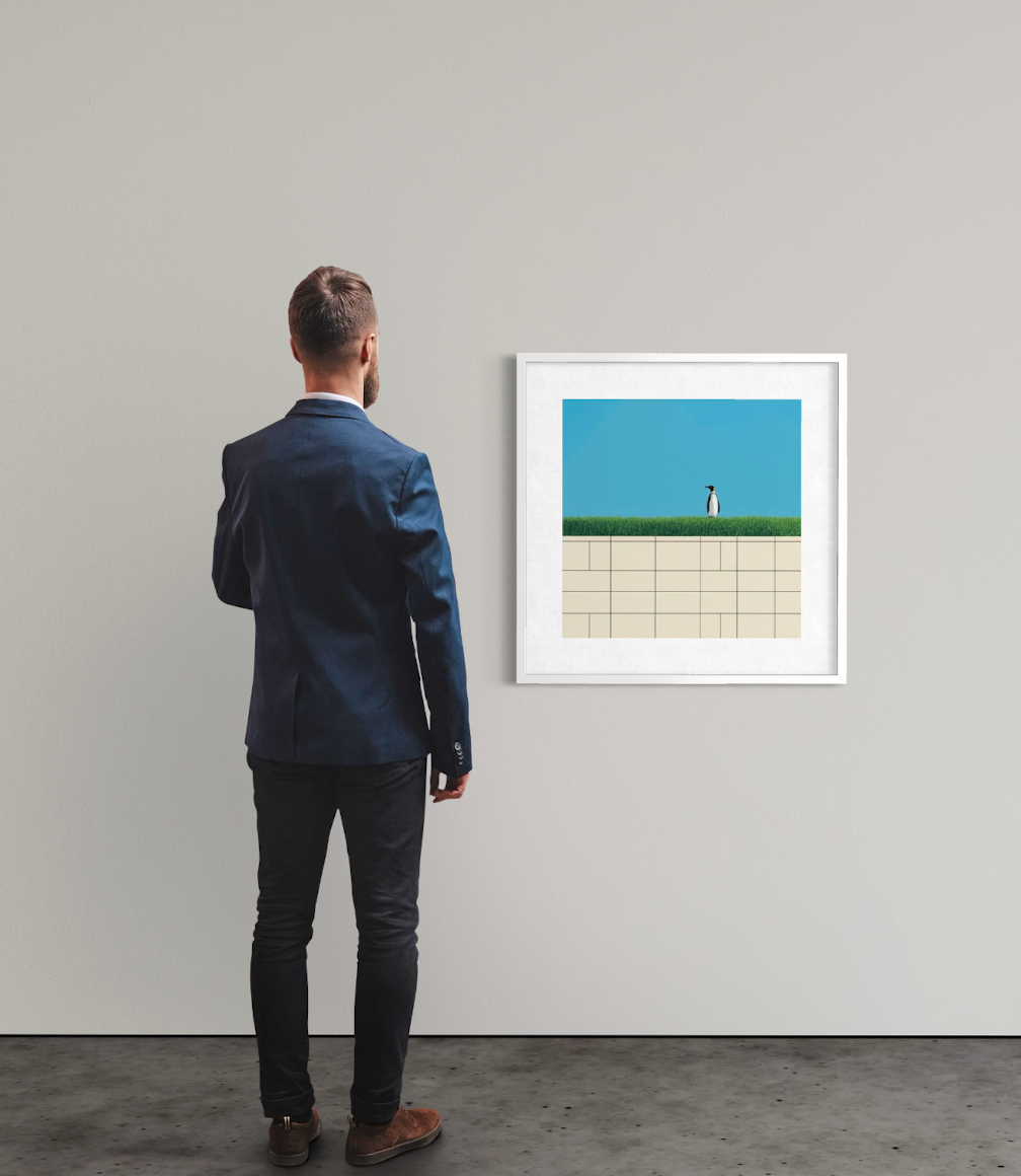 Isolated Wanderer 2021 d’Eva Santer exposée au mur, sérigraphie 50 x 50 cm édition limitée à 50