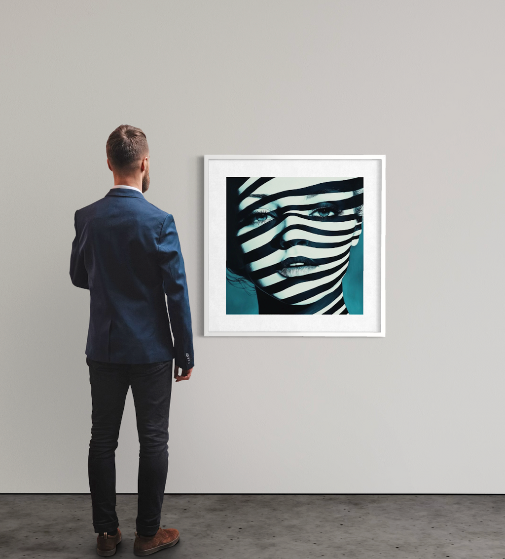 Silent Stripes 2022 de Lena Veris exposée au mur, screenprint 50 x 50 cm édition limitée à 20"
