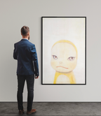 alt="Yoshitomo Nara DORAMICHAN's Ribbon Was Taken by GIAN 2002 large vertical poster installed on gallery wall with viewer for scale"
