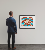 alt="Invader Camo M-3C-M1 2024 framed screenprint displayed on wall contemporary interior view"
