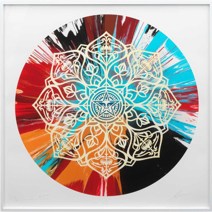 Shepard Fairey & Damien Hirst – Beautiful Rotating Earth Justice Spin Painting (2025)