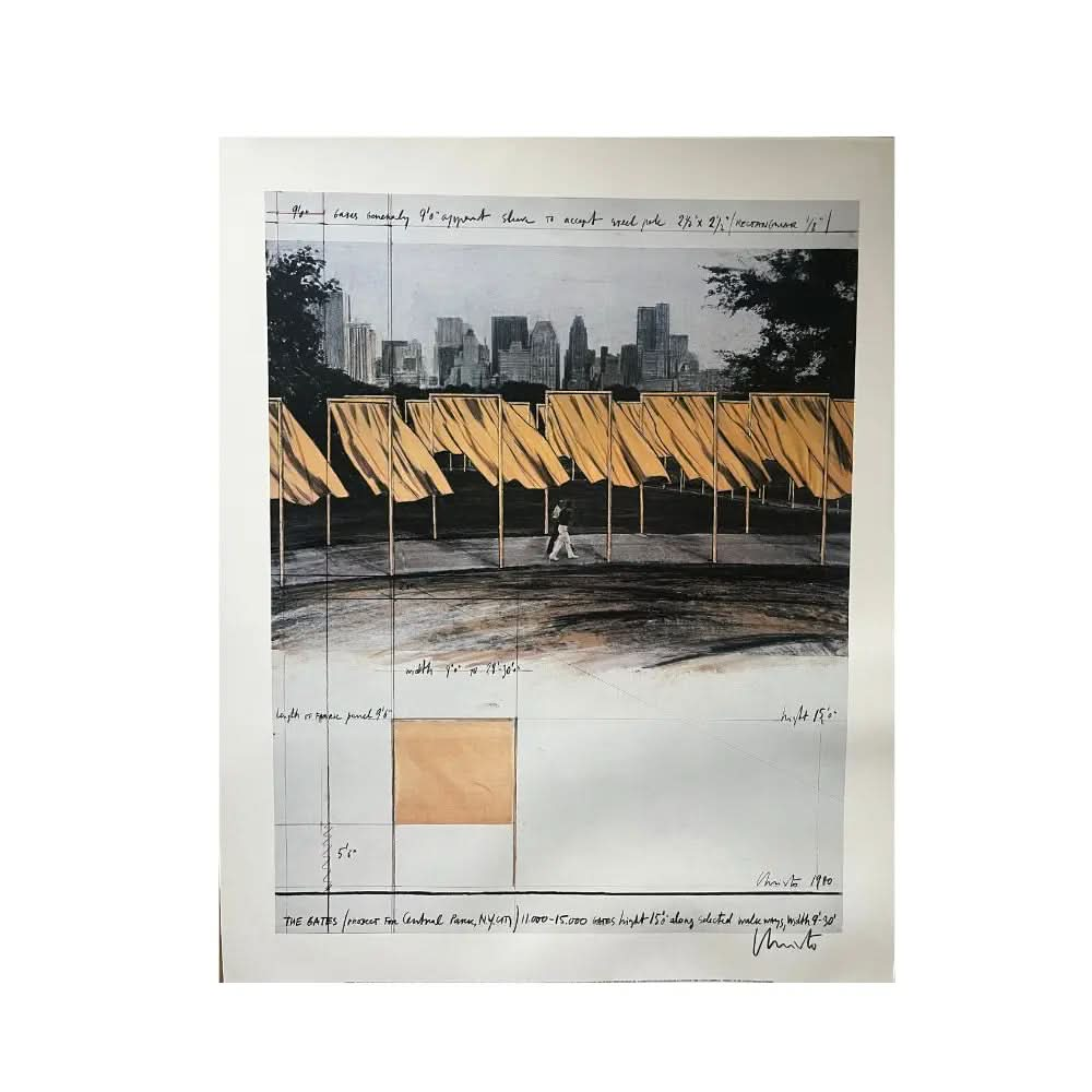 Christo - The Gates, Project for Central Park, New York City (1986) - Color offset lithograph on Vélin paper