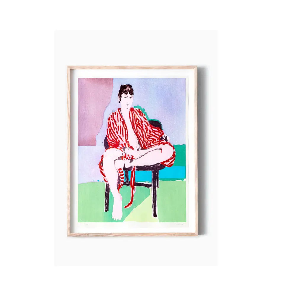 Claire Tabouret, Self Portrait in a Robe (Purple) Ukiyo-e (2025) - Woodcut print on paper