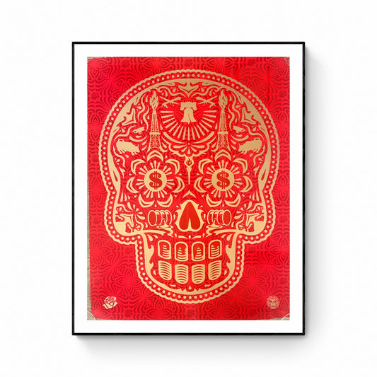 Shepard Fairey - Day of the dead skull HPM Red Gold 1/3