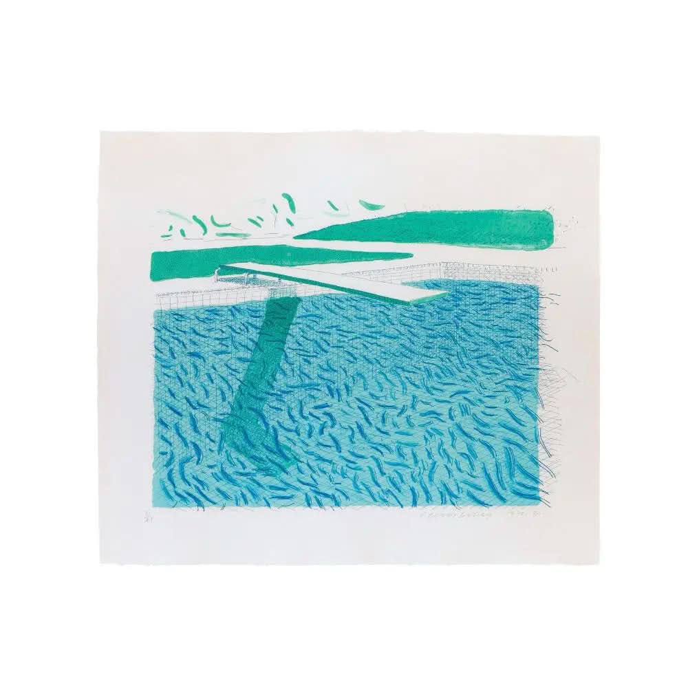 David Hockney - Lithographic Water Made of Lines, Crayon, and a Blue Wash (1978-1980) LYNART STORE
