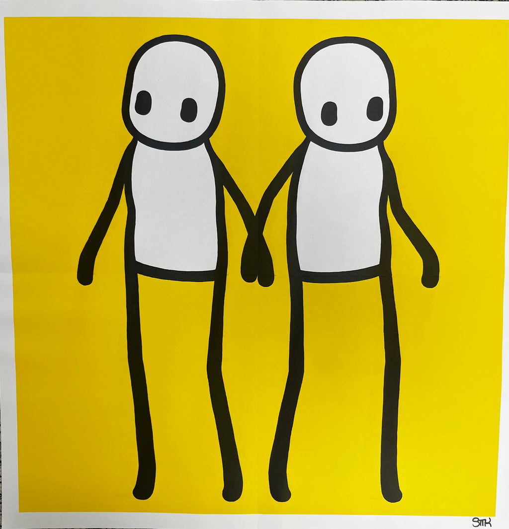 Detail of figures holding hands in Stik Holding Hands Yellow 2020
