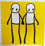 Detail of figures holding hands in Stik Holding Hands Yellow 2020
