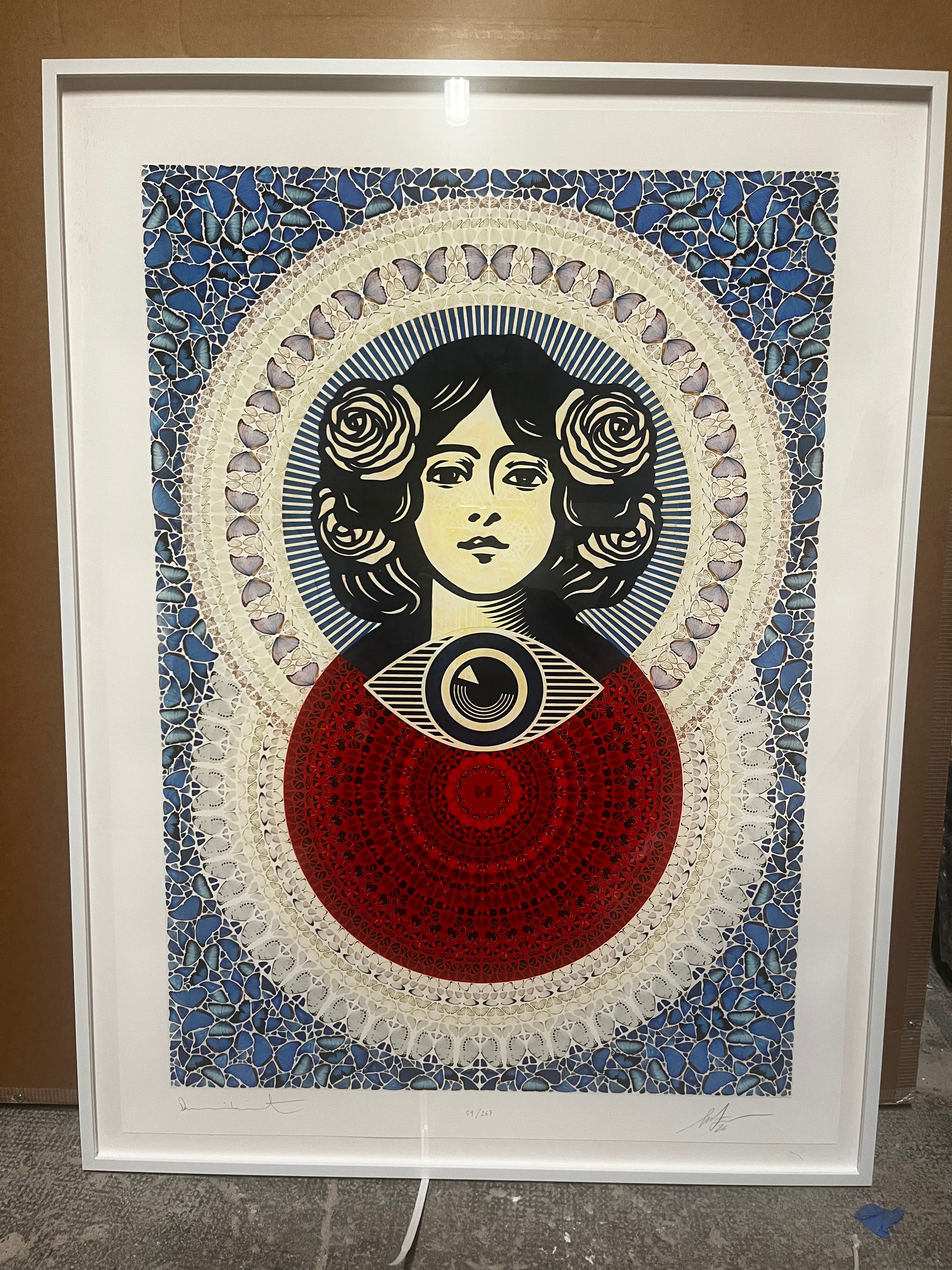 Shepard Fairey & Damien Hirst – Mandala Papillon Troisième Œil (Bleu) Petite