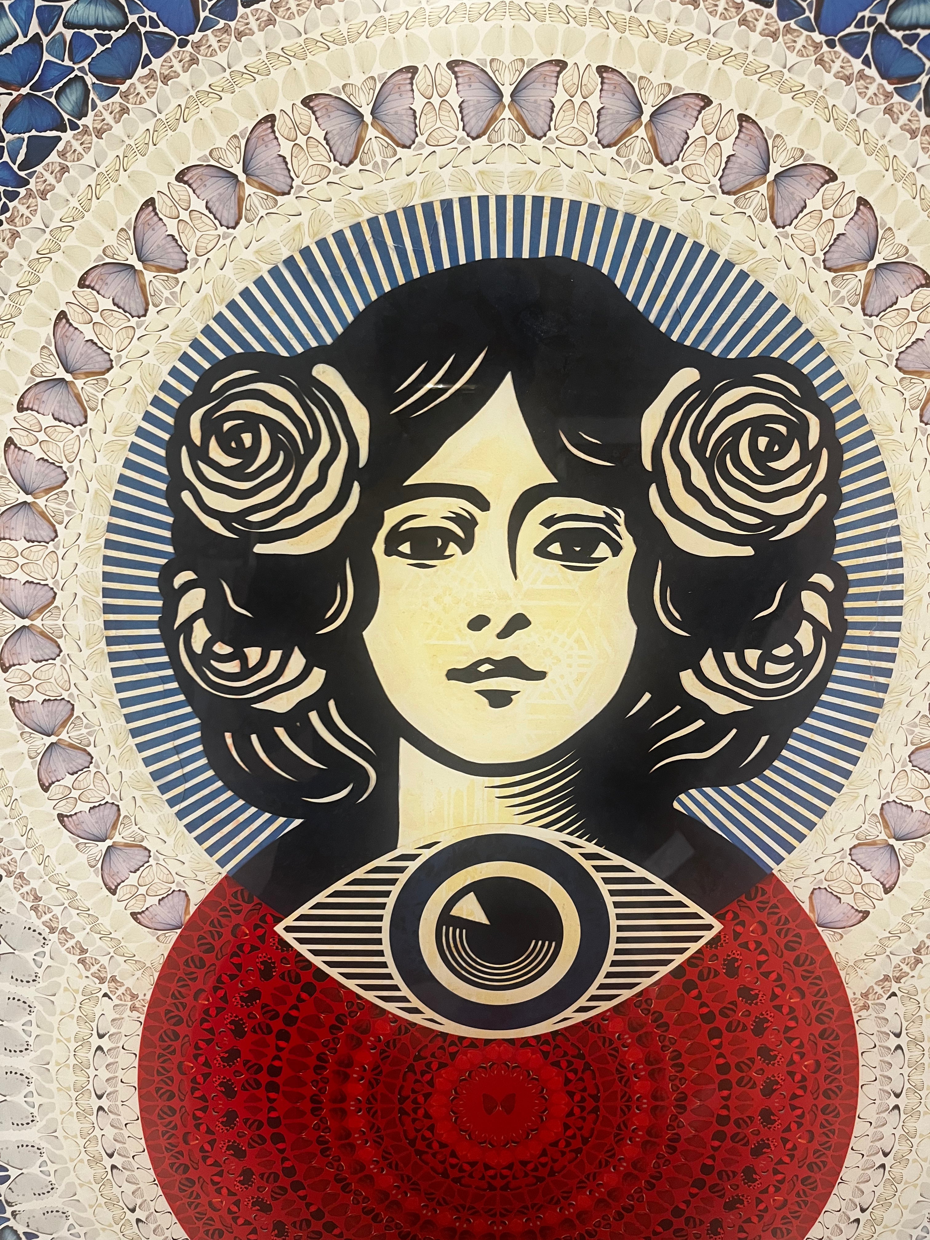 Shepard Fairey & Damien Hirst – Mandala Papillon Troisième Œil (Bleu) Petite