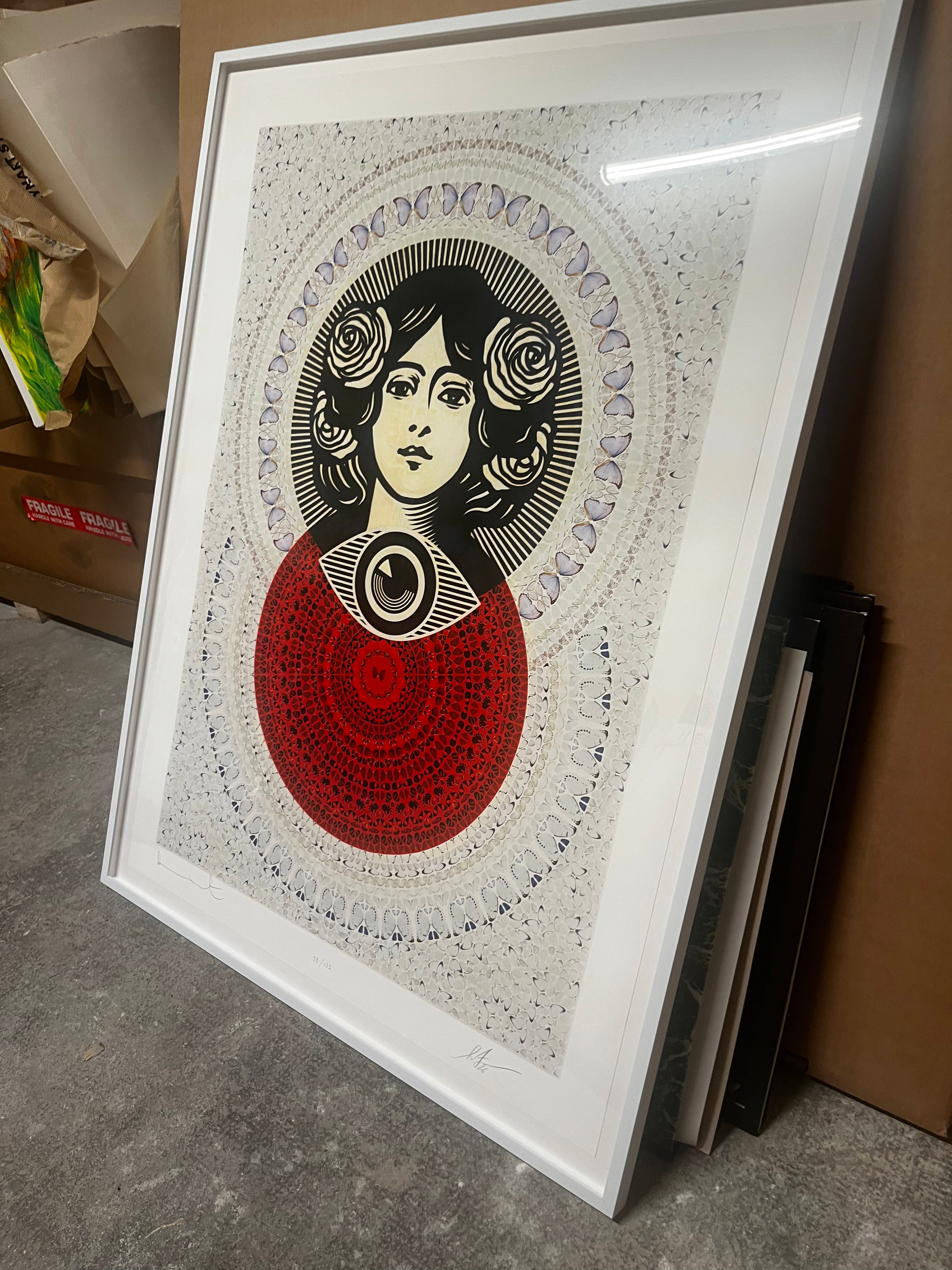 Shepard Fairey & Damien Hirst – Papillon Mandala Troisième Œil (Crème) Petit