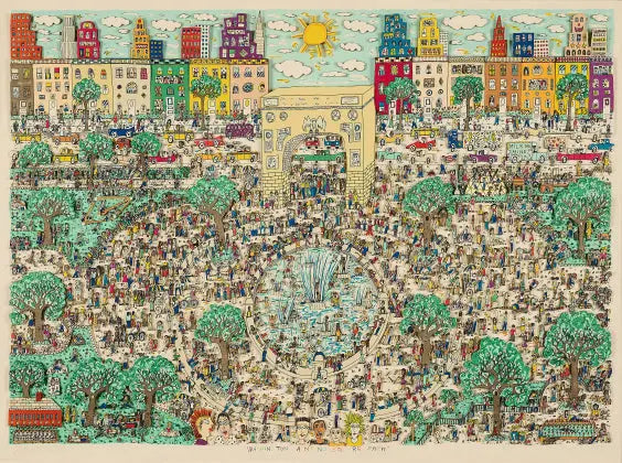 James Rizzi「OUTDOOR LUNCHEON」 James Rizzi Lets Do Lunch Framed 3D Construction 1986 Signed Art