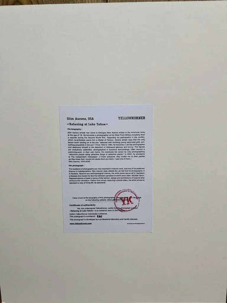 Lot de 3 photographies originales de Slim Aarons, Edition épuisée LYNART STORE